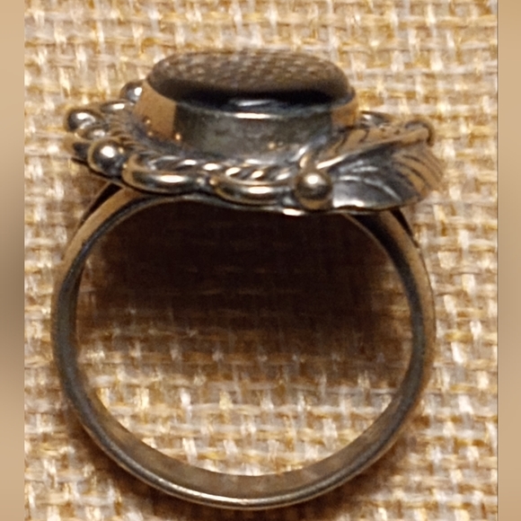 Silver Onyx Vintage Mexico Statement Ring Size 10.75" - Picture 5 of 12